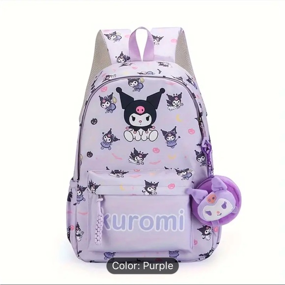 🆕 Hello Kitty - Kuromi - Kawaii - Nylon Backpack - Large Capacity - Purple - NIB - Picture 3 of 10